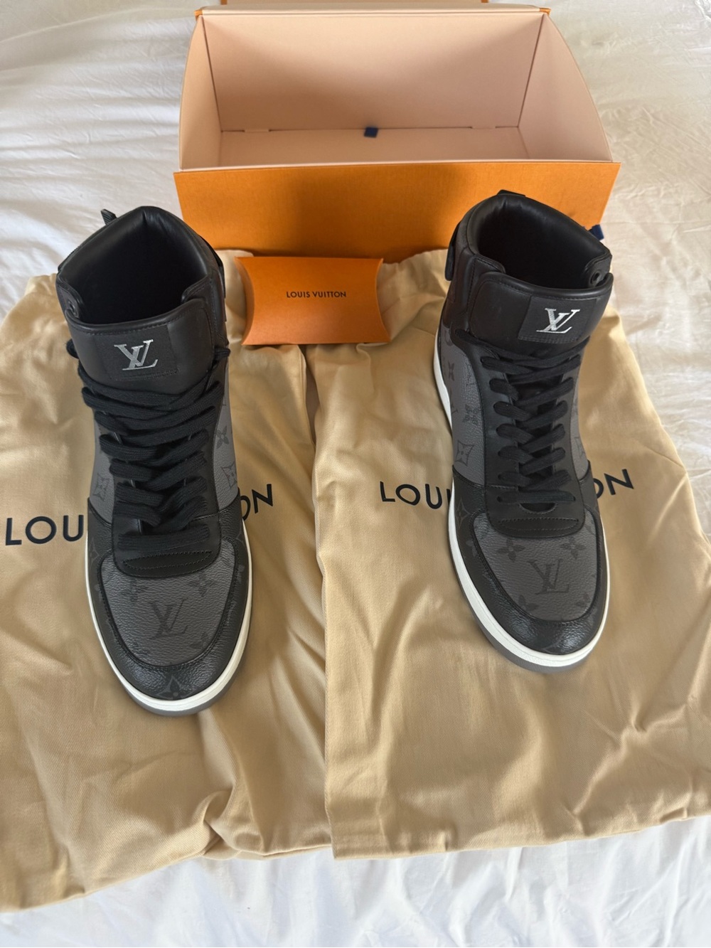 Louis Vuitton Men’s Rivoli Damier Graphite Monogram High-Top Sneakers